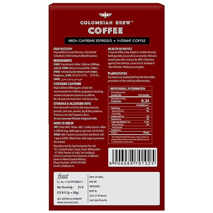 Colombian Brew Coffee Green Coffee Powder, Hot & Cold Brew 10 Bags, Pack of 2 (for Weight Loss) & Colombian Brew Coffee, High Caffeine Colombian Instant, 50g Colombian Brew Coffee Green Coffee Powder, Hot & Cold Brew 10 Bags, Pack of 2 (for Weight Loss) & Colombian Brew Coffee, High Caffeine Colombian Instant, 50g